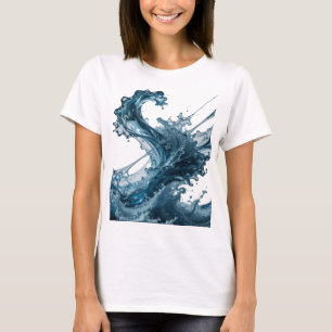 Camiseta Motivo Artístico Ola de Agua de Plata Dinámica