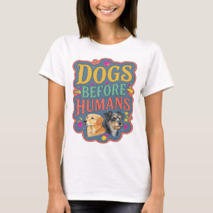Camiseta Motivo Artístico Perros Antes que Humanos Amarillo