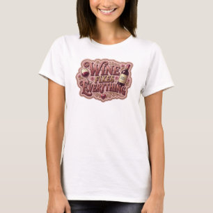 Camiseta Motivo Artístico Rosa Vibrante EL VINO ARREGLA TOD