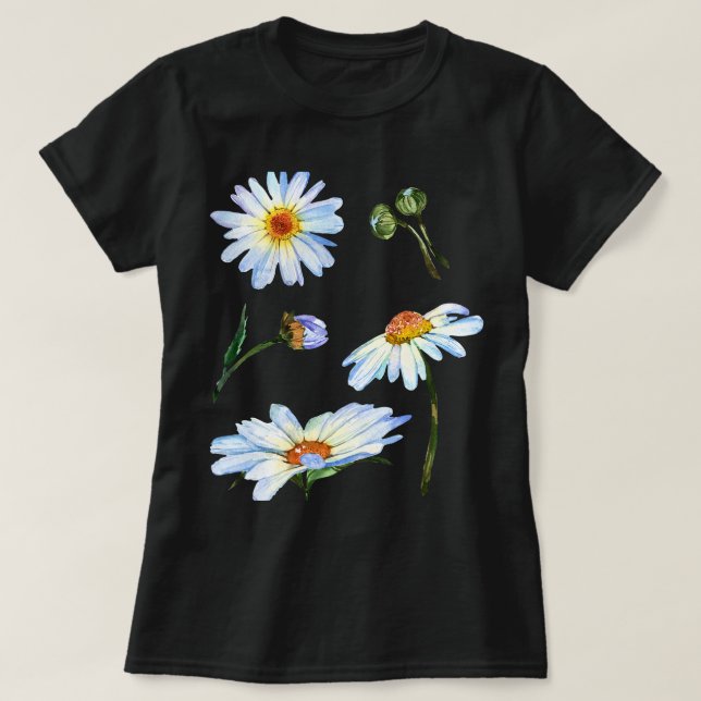 Camiseta Motivo De Flor De Daisy Cute Para Esbozo Botánico  (Diseño del anverso)