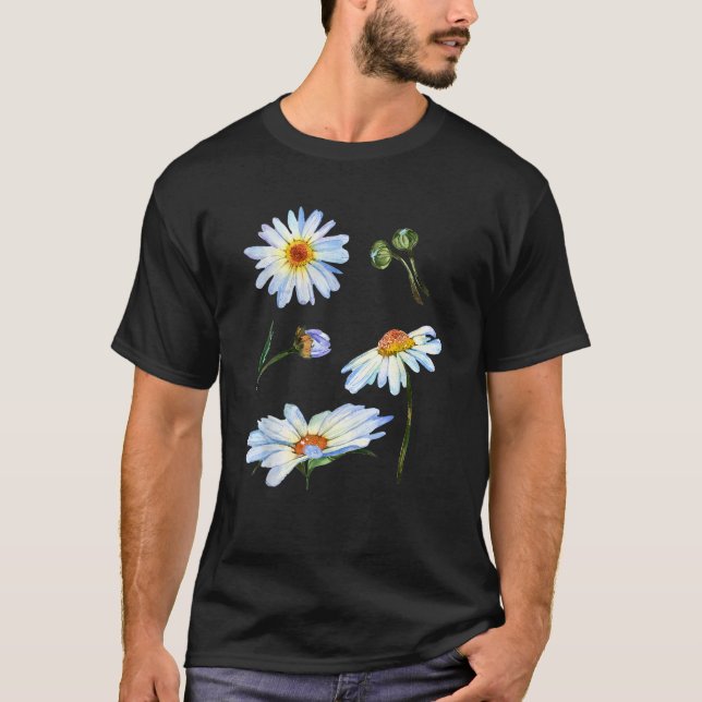 Camiseta Motivo De Flor De Daisy Cute Para Esbozo Botánico  (Anverso)
