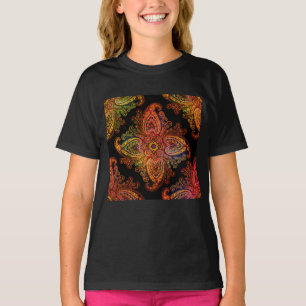 Camiseta Motivo de Paisley Multicolor sobre Negro  02
