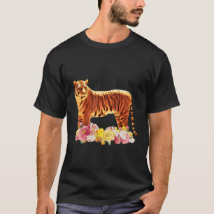 Camiseta motivo de tigre depredador gato flores estampado t