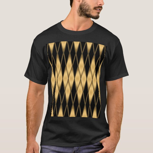 Camiseta Motivo del diamante: elegante patrón oro-negro. (Anverso)