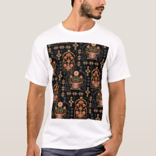 Camiseta Motivo floral mogol: negro sin foco.