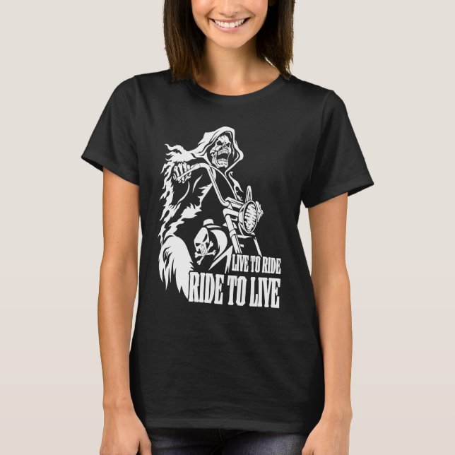 Camiseta Motocicleta Biker Skeleton Skull Vive Para Pasear (Anverso)