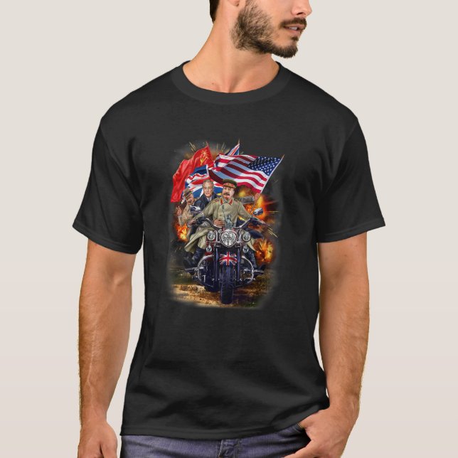 Camiseta Motocicleta Churchill, Roosevelt y Stalin (Anverso)