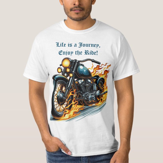 Camiseta Motocicleta clásica en movimiento con llamas (Anverso)