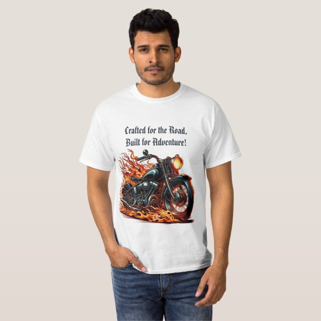 Camiseta Motocicleta clásica en movimiento con llamas (Anverso completo)