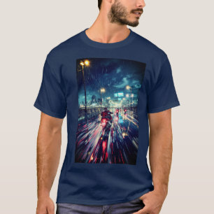 Camiseta Motocicleta de Anime Cyberpunk Rainy City