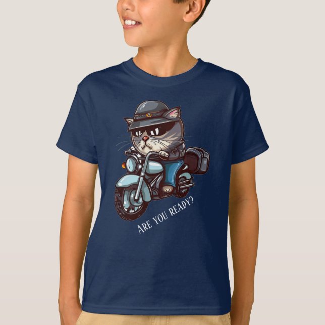 Camiseta Motocicleta de ciclismo de gatos Guay está listo (Anverso)