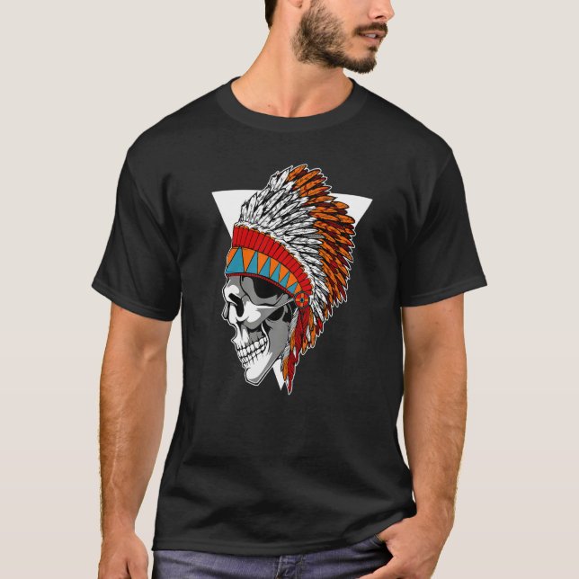 Camiseta Motocicleta de cráneo de herencia india nativa H (Anverso)