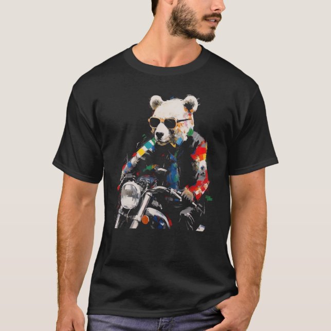 Camiseta Motocicleta de oso - Oso Polar Animal Colorful Sun (Anverso)
