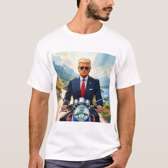 Camiseta Motocicleta de Trump en hermosas montañas de Estad (Anverso)