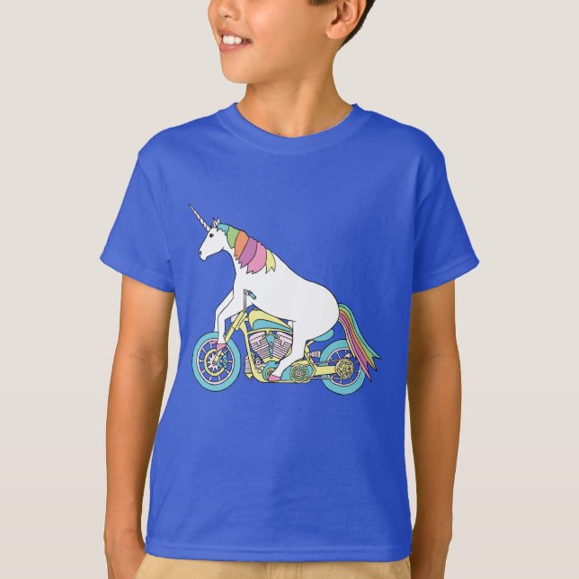 Camiseta Motocicleta del montar a caballo del unicornio (Anverso)
