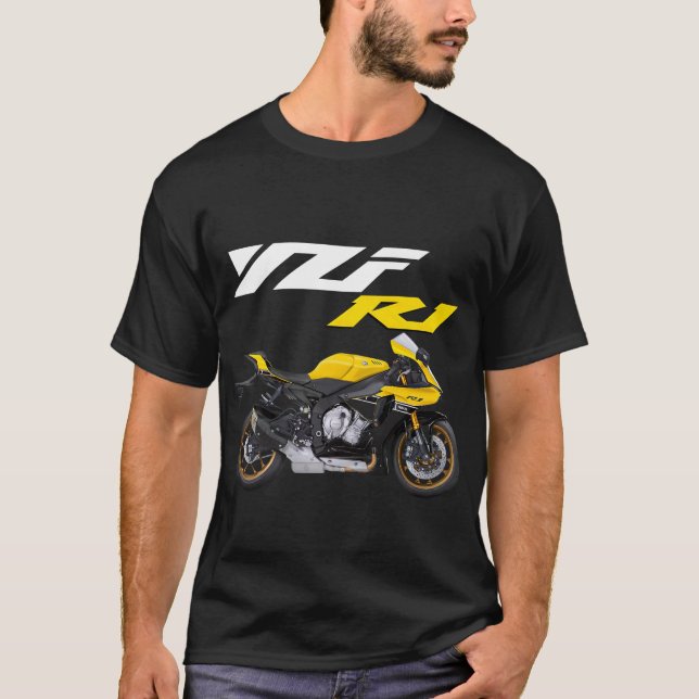 Camiseta Motocicleta deportiva amarillo R1 (Anverso)