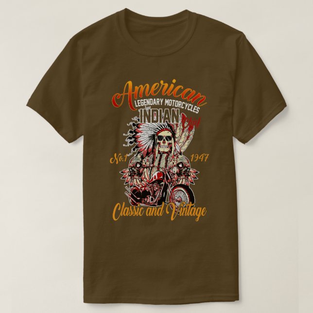 Camiseta Motocicleta india retro-norteamericana para viejo  (Diseño del anverso)