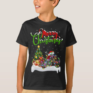 Camiseta Motocicleta Lover Xmas Iluminación Santa Motorcycl