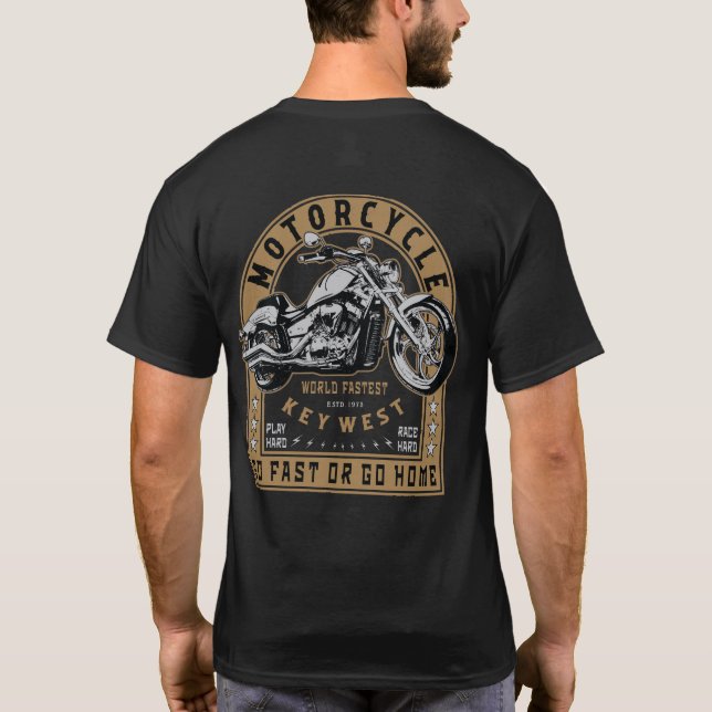 Camiseta Motocicleta occidental de clave retro (Reverso)