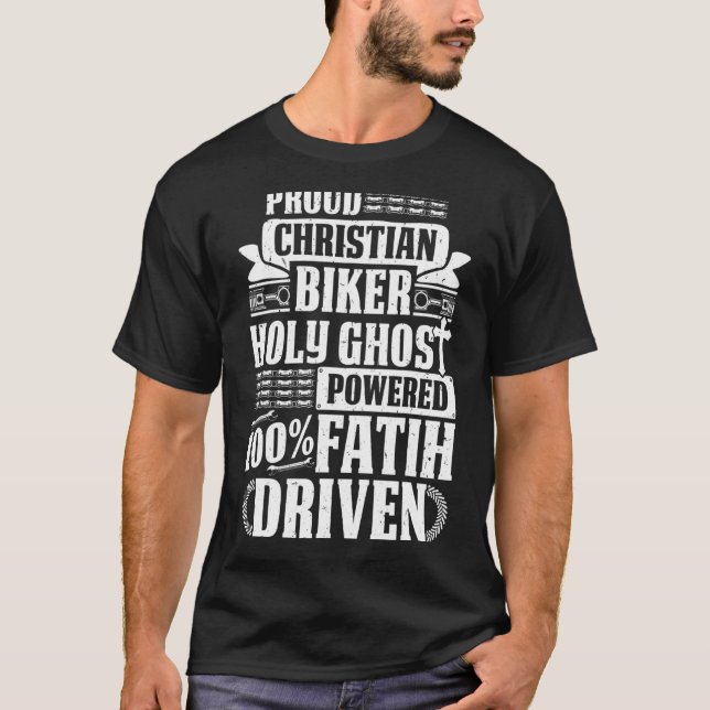 Camiseta Motocicleta Orgullosa Cristiana Biker Faith Drill  (Anverso)