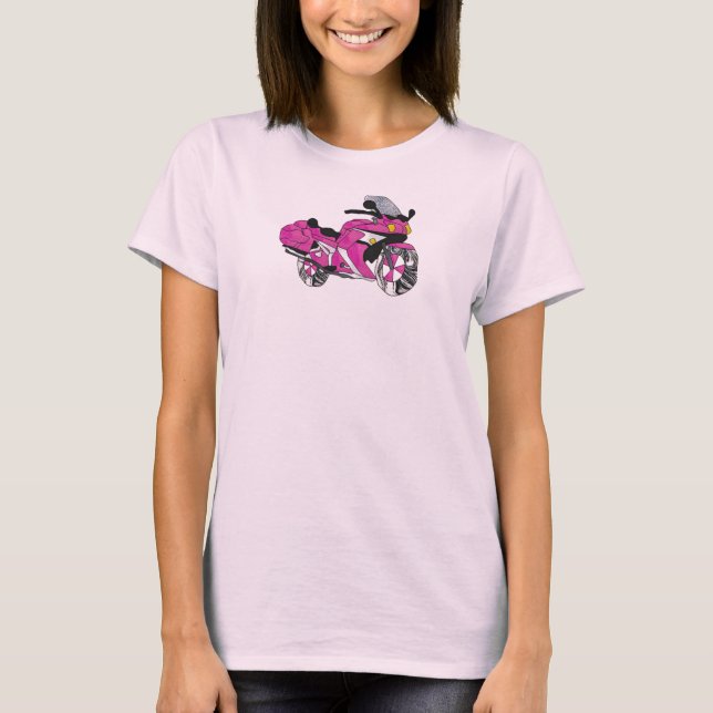 Camiseta Motocicleta rosada en vitral (Anverso)