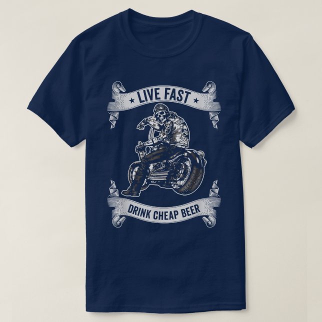 Camiseta Motocicleta Skeleton Biker Beer Motorcyc (Diseño del anverso)
