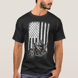 Camiseta Motocicleta Vintage Detallada Con Bandera Estadoun