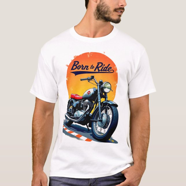 Camiseta Motocicleta vintage 'Nacido para viajar' Arte. (Anverso)