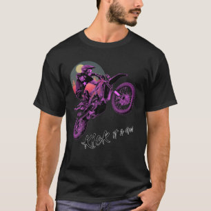 Camiseta Motociclista de suciedad rosada Racer Retro Sunset