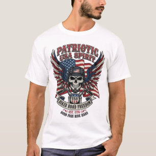 Camiseta Motociclista Patriótico Cráneo Motociclista Carret