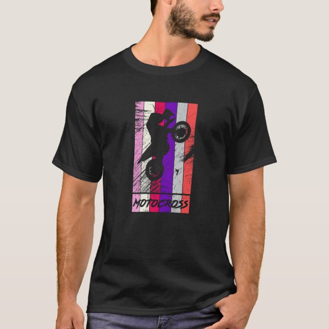 Camiseta Motocross Dirt Bike Rider Retro Rainbow Motorcycle (Anverso)
