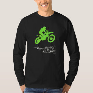 Camiseta Motocross Green Dirt Bike Rider Jumping Motorcycle