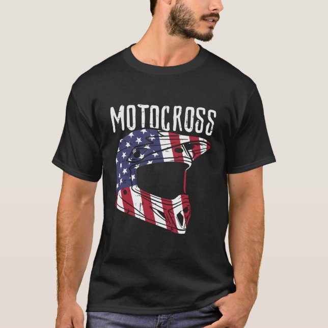 Camiseta Motocross Helmet Bandera Estadounidense Bicicleta  (Anverso)