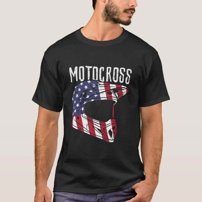 Camiseta Motocross Helmet Us Flag Dirt Bike Patriot Biker (Anverso)