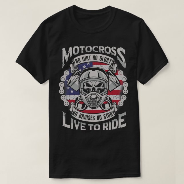 Camiseta Motocross no Dirt No Glory Patriotic USA Dirt Bike (Diseño del anverso)