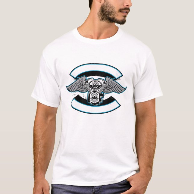 Camiseta Motor alado Monograma azul Moto Tee (Anverso)