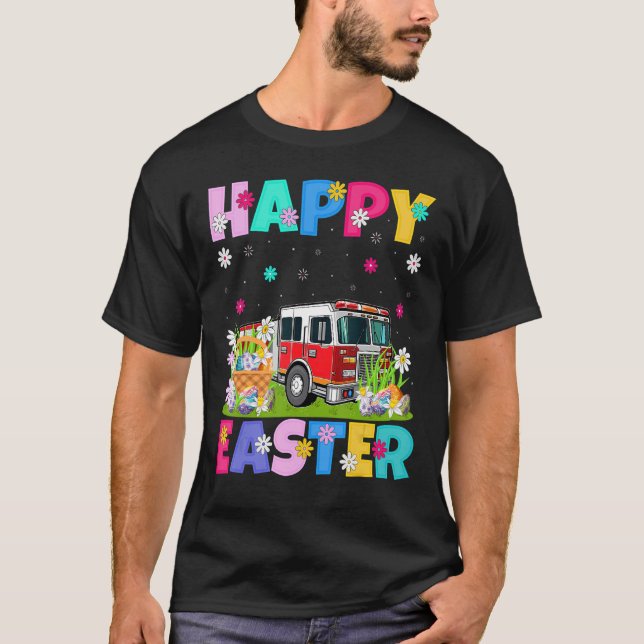 Camiseta Motor de bomberos Happy Easter Fire Engine Easter  (Anverso)