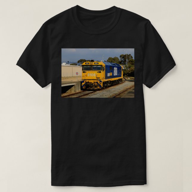 Camiseta Motor de locomotora de tren azul amp amarillo 1 (Diseño del anverso)