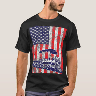 Camiseta Motor de locomotora del tren USA Bandera estadouni