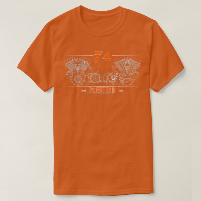 Camiseta Motor Panhead en OrangeWhite (Diseño del anverso)