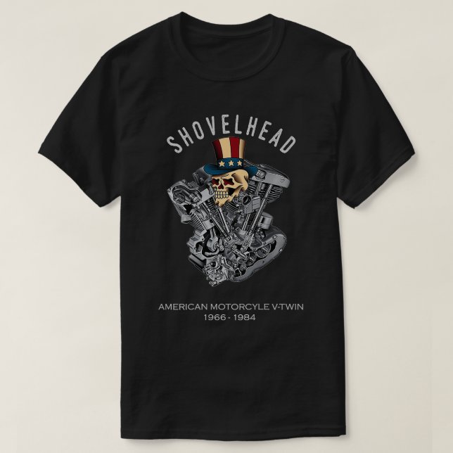 Camiseta Motor ShovelHead Retro Skull VTwin 1966 Motorcycl (Diseño del anverso)