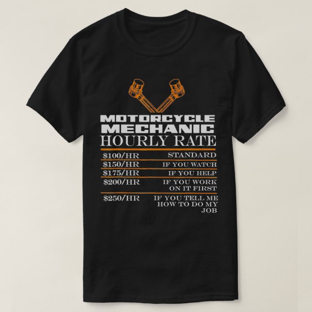 Camiseta Motorcicleta Mechanic Biker Garage Hourrate Mech (Diseño del anverso)