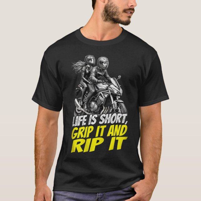 Camiseta Motorcycle Couple Grip It And Rip It Biker T-Shirt (Anverso)
