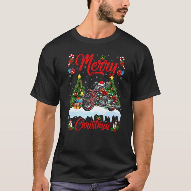 Camiseta Motorcycle  Lights Xmas Tree Santa Motorcycle Chri (Anverso)