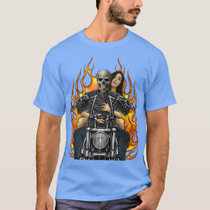 Camiseta Motorcycle Skeleton Biker Babe Flames Badass Biker