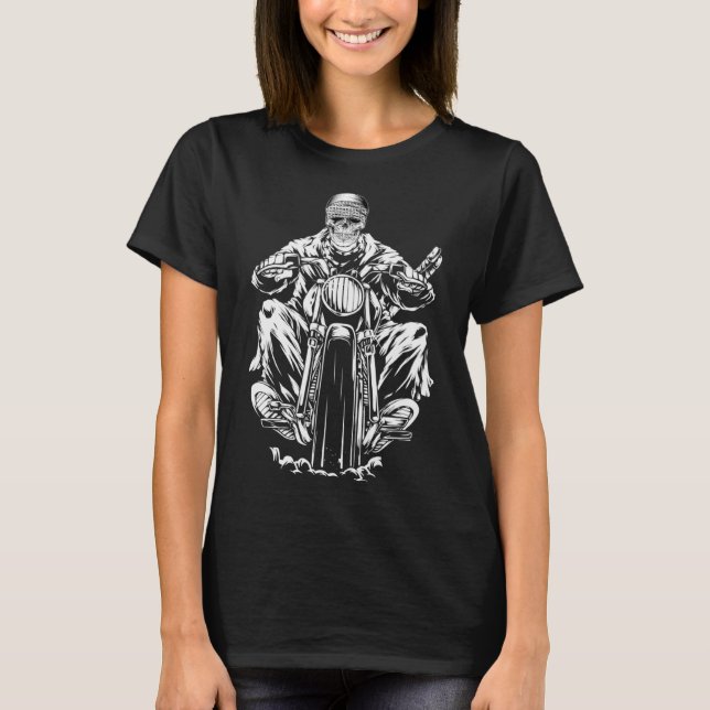 Camiseta MoTORCYCLE Skeleton Man Único Biker Skull Rider C (Anverso)