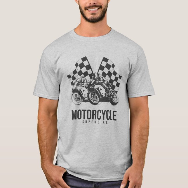 Camiseta Motorcycle Superbike Racing with Checkered Flags (Anverso)