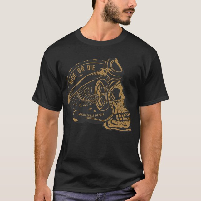 Camiseta Motorcycle tete de mort crane skull casque motard  (Anverso)