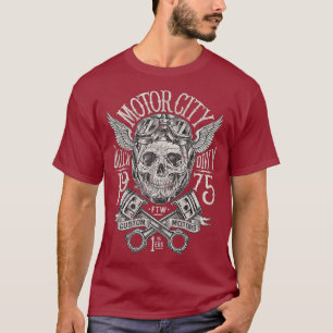 Camiseta Motores Greaser de motocicleta de casco de cráneo 