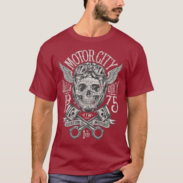 Camiseta Motores Greaser de motocicleta de casco de cráneo  (Anverso)